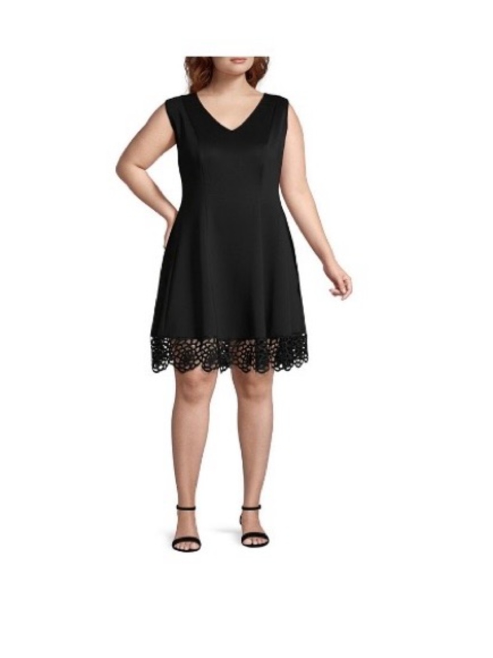 DR Collection ~ Women’s 20W Sleeveless Fit & Flare V-Neck Black Dress